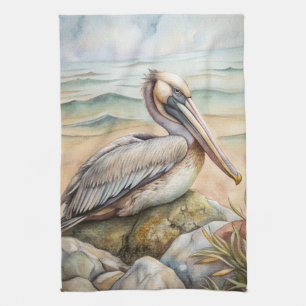 Pelican on the Beach Tea Towel