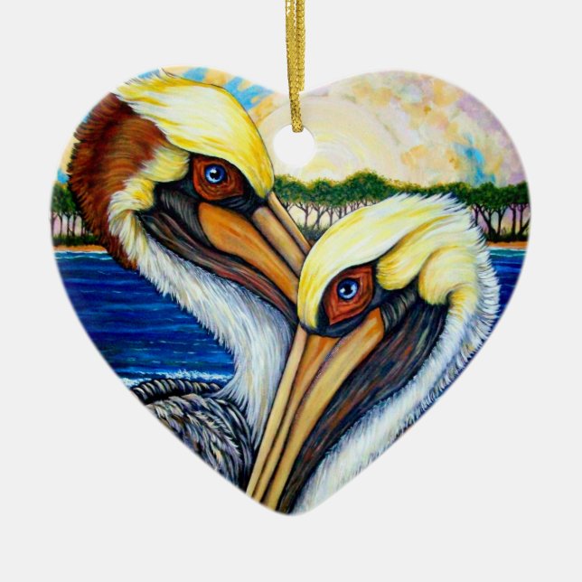 Pelican Pair Ceramic Tree Decoration (Front)