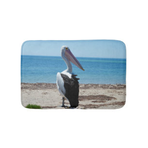 Pelican Perched On A Beach Rock, Bath Mat