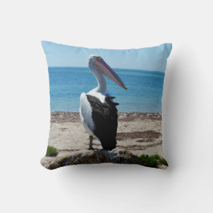 Pelican Perched On A Beach Rock, Cushion