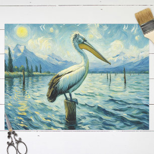 Pelican Perched Over Water Painting Decoupage Tissue Paper