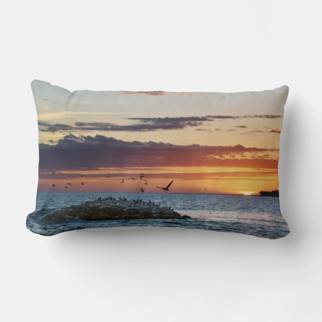 Pelican Rock Sunset, Dauphin Island, Alabama Lumbar Cushion (Front)