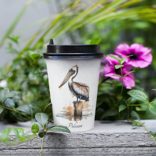 Pelican standing on a pole, customisable paper cups