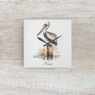 Pelican standing on a pole square wall clock