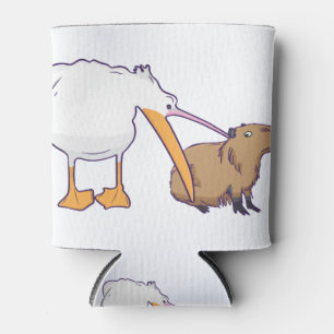 Pelican Tries to Eat Capybara Funny Cute Kawaii Can Cooler