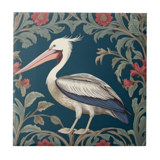 Pelican William Morris style Left Sea Marine Bird Tile (Front)