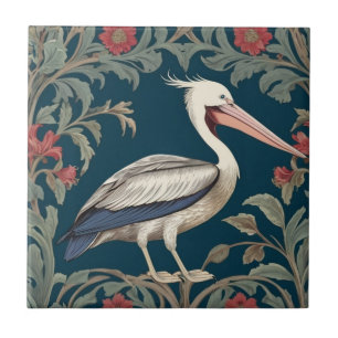 Pelican William Morris style Right Sea Marine Bird Tile