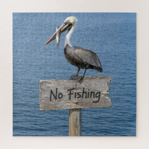 Pelican with Fish on No Fishing Sign Jigsaw Puzzle