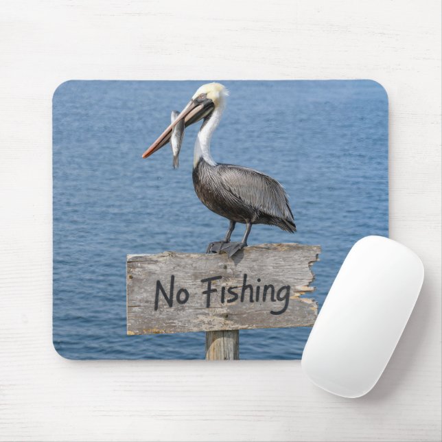 Pelican with Fish on No Fishing Sign Mouse Pad (With Mouse)