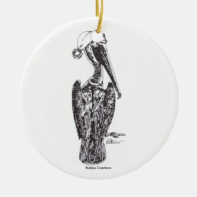 Pelican with Hat Ceramic Tree Decoration (Front)