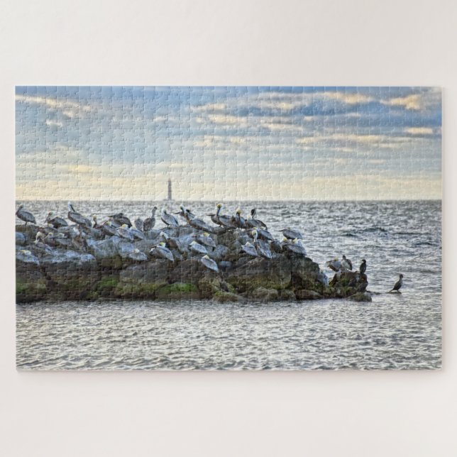 "Pelicans and the Lighthouse, Dauphin Island, AL Jigsaw Puzzle (Horizontal)