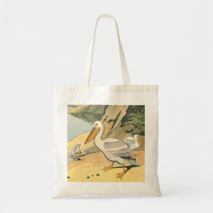 Pelicans Below the Rocky Cliffs Illustrated Tote Bag