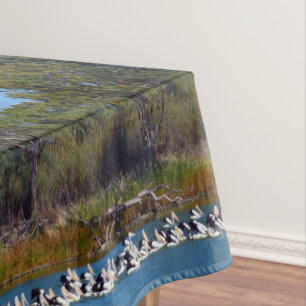 Pelicans Fishing Frenzy River Murray Australia, Tablecloth