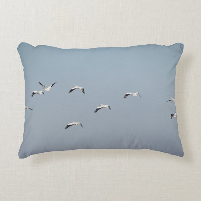 Pelicans in Flight Decorative Cushion (Front)