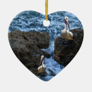 Pelicans On Sea Rocks, Ceramic Tree Decoration