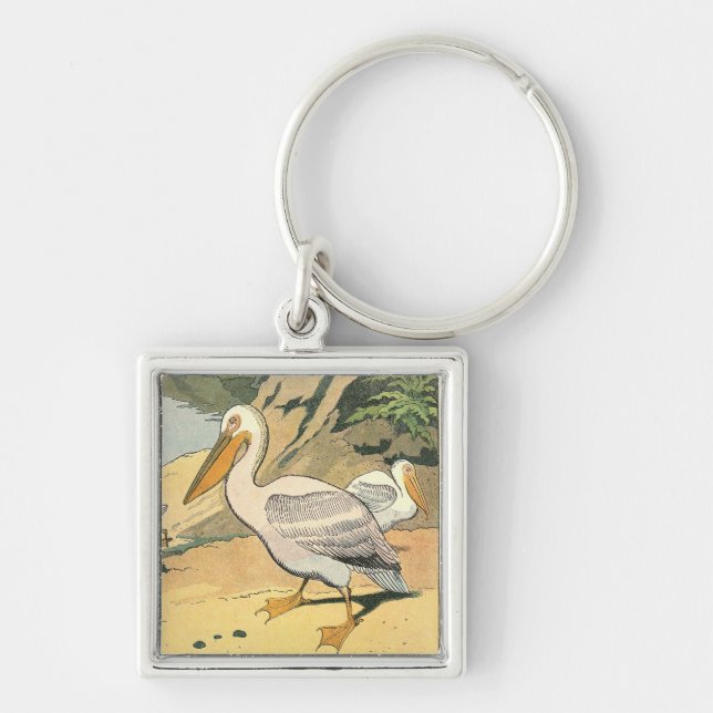 Pelicans on the Beach Illustrated Key Ring (Front)