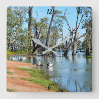 Pelicans Sunbaking River Murray,  Wall Clock