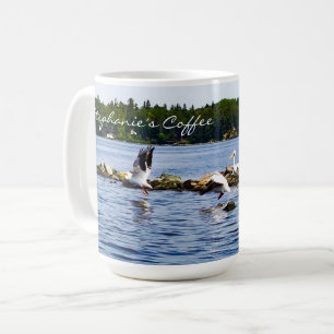 Pelicans Taking Flight from the Lake Personalised Coffee Mug