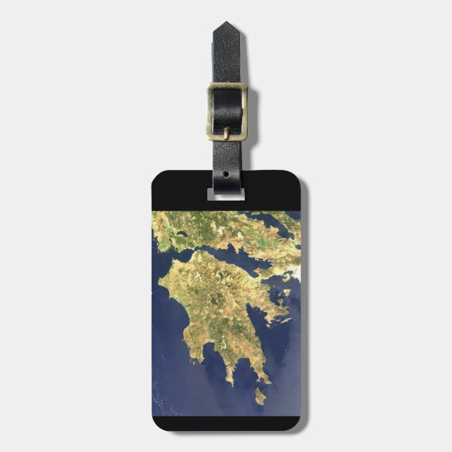 peloponnese greece satellite map - black luggage tag (Front Vertical)
