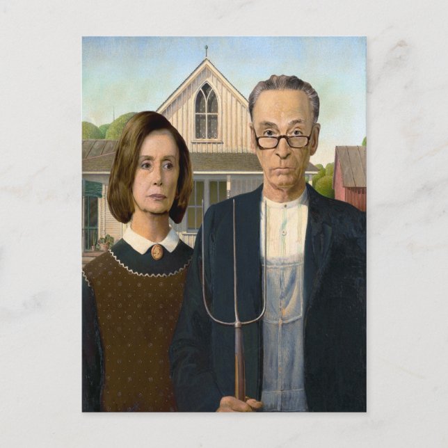 Pelosi and Schumer American Gothic Postcard (Front)