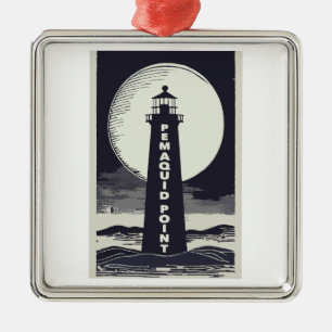 Pemaquid Point Light Moon Metal Tree Decoration