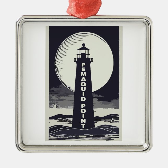 Pemaquid Point Light Moon Metal Tree Decoration (Front)