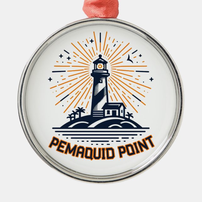 Pemaquid Point Lighthouse Sunrise Metal Tree Decoration (Front)