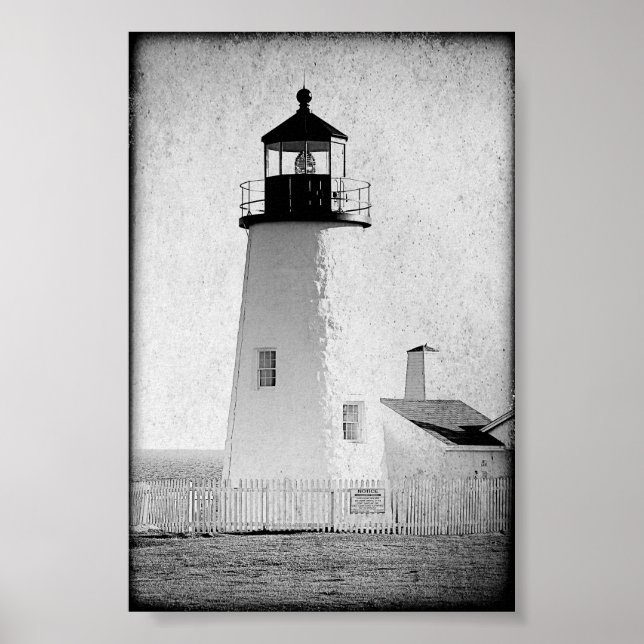 Pemaquid Point Maine Lighthouse Black and White Poster (Front)