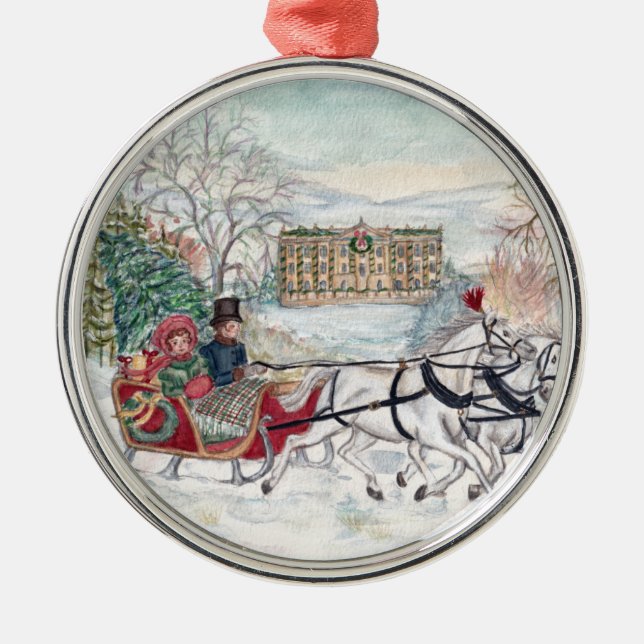 Pemberley Sleigh Ride - Jane Austen Metal Tree Decoration (Front)