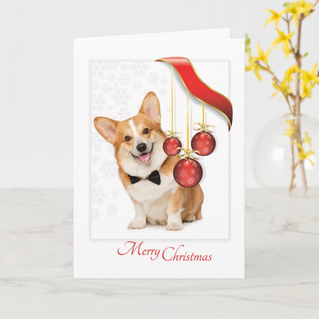 Pembroke Corgi Christmas Card (Yellow Flower)