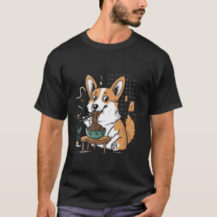 Pembroke Funny Welsh Corgi Dog Eating Ramen Lovers T-Shirt