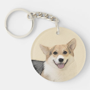 Pembroke Welsh Corgi 2 Painting - Original Dog Art Key Ring