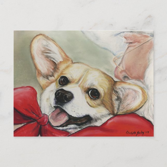 Pembroke Welsh Corgi and Santa Postcard (Front)