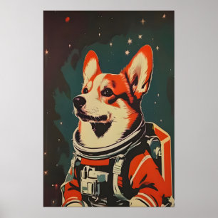 Pembroke Welsh Corgi Astronaut Poster, Corgi Retro Poster