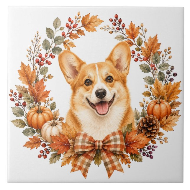 Pembroke Welsh Corgi Autumn Tile (Front)