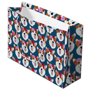 Pembroke Welsh Corgi Blue Cartoon Wrapping Paper Large Gift Bag