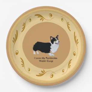 Pembroke Welsh Corgi, Brown and Gold Paper Plate