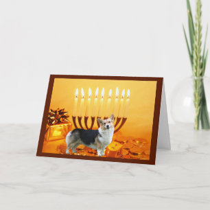 Pembroke Welsh Corgi Chanukah Card Menorah