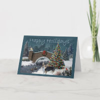 Pembroke Welsh Corgi Christmas Card Evening