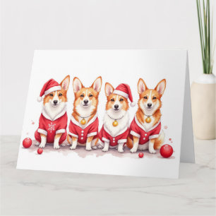 Pembroke Welsh Corgi Christmas Dress Santa Hat Card