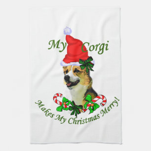 Pembroke Welsh Corgi Christmas Tea Towel