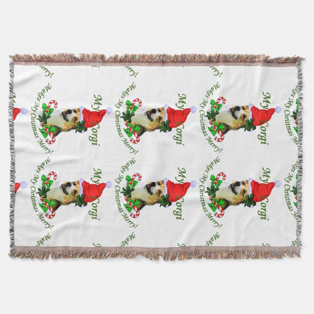 Pembroke Welsh Corgi Christmas Throw Blanket (Front)