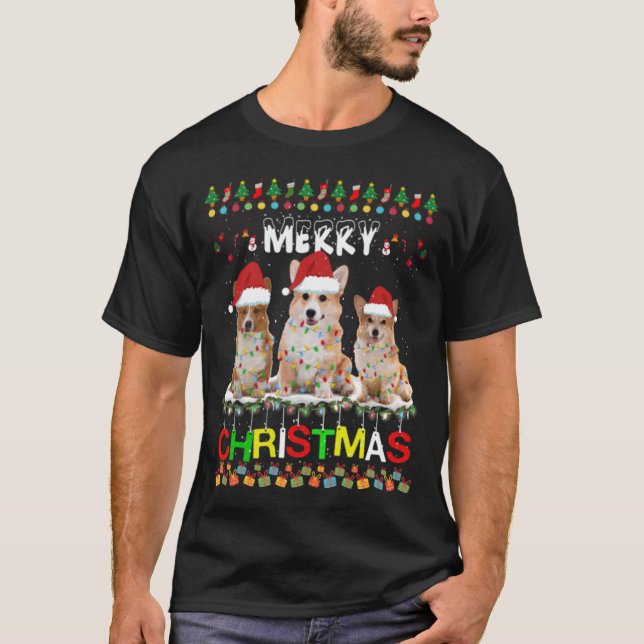 Pembroke Welsh Corgi Christmas Tree Light Xmas T-Shirt (Front)