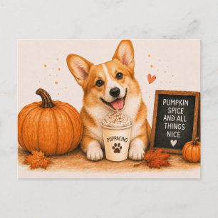 Pembroke Welsh Corgi Cozy Pumpkin Spice Postcard