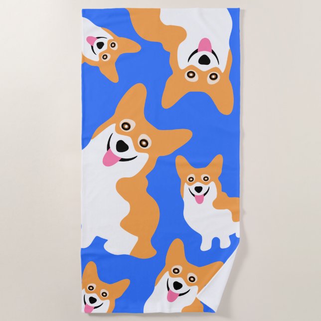 Pembroke Welsh Corgi Custom Colour Background Beach Towel (Front)