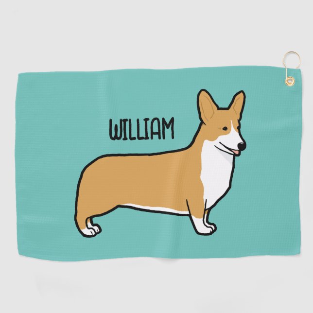 Pembroke Welsh Corgi Custom Name Golf Towel (Horizontal)