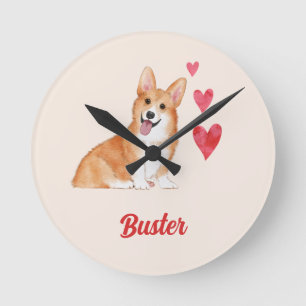 Pembroke Welsh Corgi Customizable Pet Name Round Clock