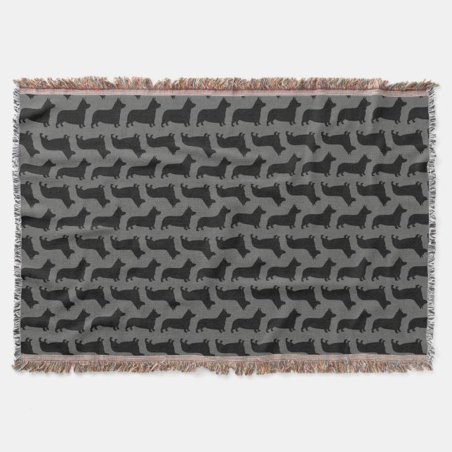 Pembroke Welsh Corgi Dog Breed Silhouettes Pattern Throw Blanket (Front)