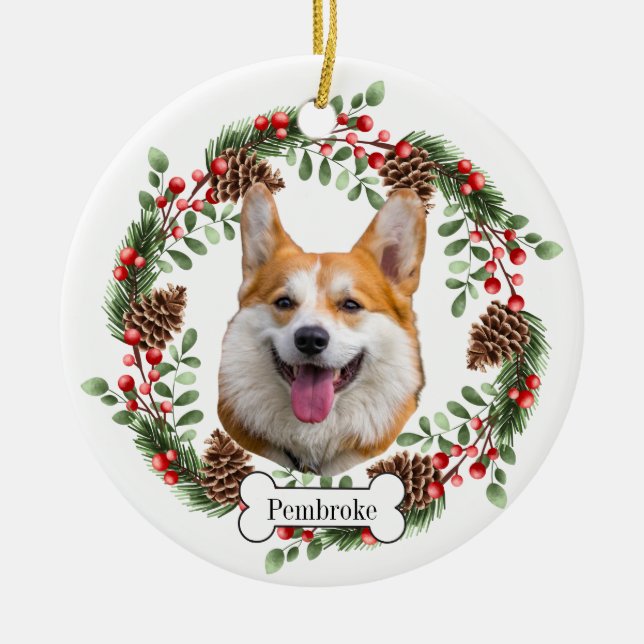Pembroke Welsh Corgi dog Ceramic Tree Decoration (Front)