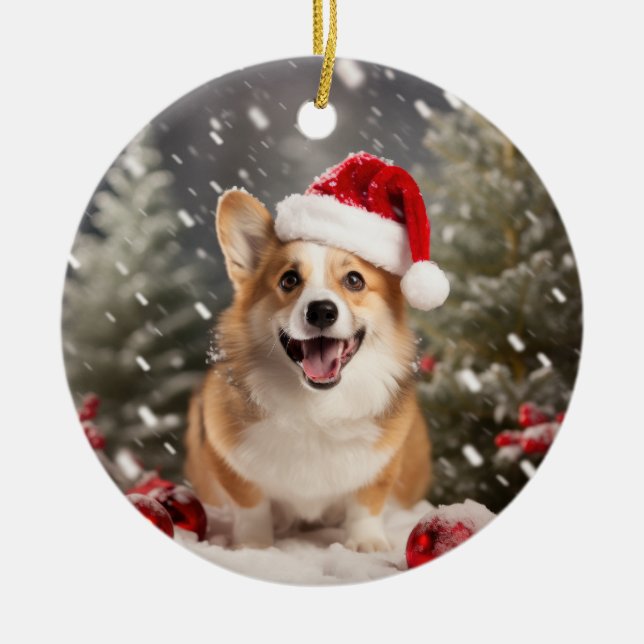 Pembroke Welsh Corgi Dog Christmas Keepsake Ceramic Tree Decoration (Front)